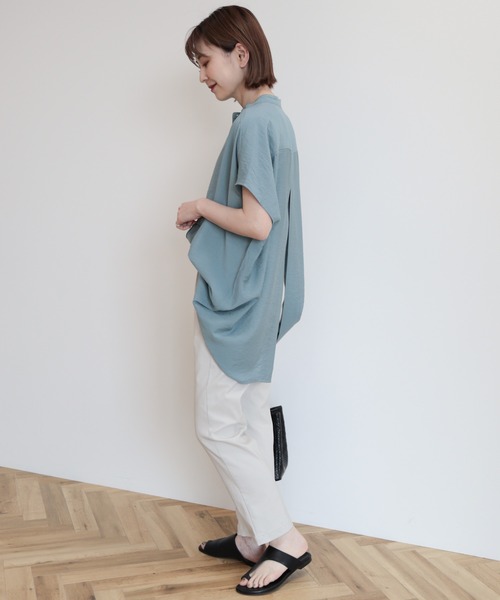 AMERICAN HOLIC（アメリカンホリック）の「ブザムフレンチスリーブバックオープンチュニック（チュニック・レディース・オフホワイト/サックスブルー/ブラウン/ネイビー・M/L）」の12枚目の写真