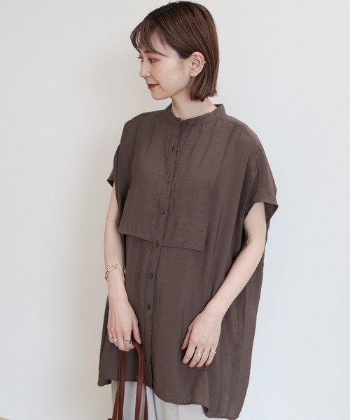 AMERICAN HOLIC（アメリカンホリック）の「ブザムフレンチスリーブバックオープンチュニック（チュニック・レディース・オフホワイト/サックスブルー/ブラウン/ネイビー・M/L）」の16枚目の写真