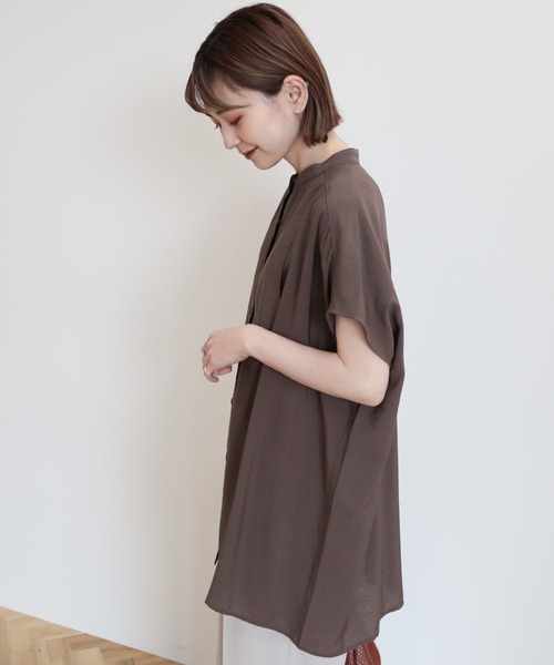 AMERICAN HOLIC（アメリカンホリック）の「ブザムフレンチスリーブバックオープンチュニック（チュニック・レディース・オフホワイト/サックスブルー/ブラウン/ネイビー・M/L）」の17枚目の写真