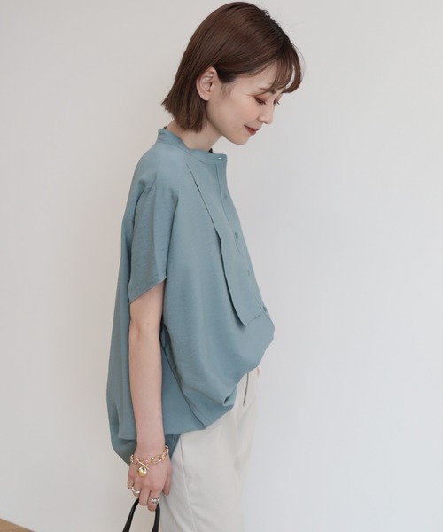 AMERICAN HOLIC（アメリカンホリック）の「ブザムフレンチスリーブバックオープンチュニック（チュニック・レディース・オフホワイト/サックスブルー/ブラウン/ネイビー・M/L）」の10枚目の写真