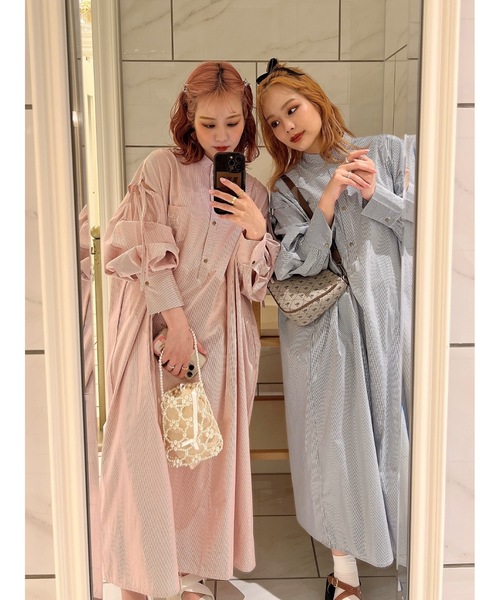 JUMELLE(ジュメロ)の「肩スリットリボンシャツOP【低身長~高身長】(シャツワンピース・レディース・レッド/ネイビー・SMALL/MEDIUM)」の13枚目の写真