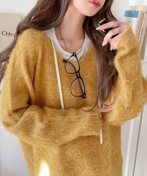 classicalelf（クラシカルエルフ）の「ふんわりと大人可愛い 2way起毛Vネックプルオーバー（長袖）（ニット/セーター・レディース・ネイビー/グリーン/グレー/イエロー/グレイッシュベージュ/ライトピンク・LARGE/SMALL/X-LARGE/MEDIUM）」の13枚目の写真