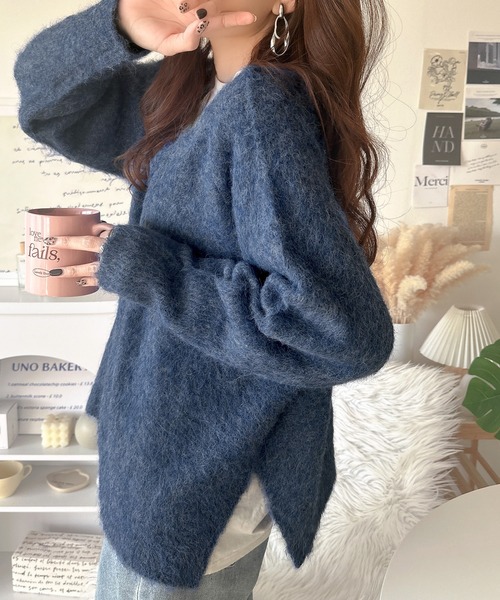 classicalelf（クラシカルエルフ）の「ふんわりと大人可愛い 2way起毛Vネックプルオーバー（長袖）（ニット/セーター・レディース・ネイビー/グリーン/グレー/イエロー/グレイッシュベージュ/ライトピンク・LARGE/SMALL/X-LARGE/MEDIUM）」の11枚目の写真