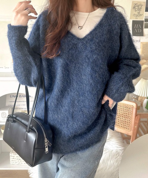 classicalelf（クラシカルエルフ）の「ふんわりと大人可愛い 2way起毛Vネックプルオーバー（長袖）（ニット/セーター・レディース・ネイビー/グリーン/グレー/イエロー/グレイッシュベージュ/ライトピンク・LARGE/SMALL/X-LARGE/MEDIUM）」の20枚目の写真