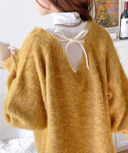 セール】ふんわりと大人可愛い 2way起毛Vネックプルオーバー（長袖