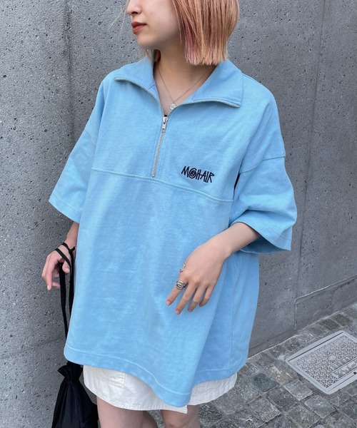 CIAOPANIC(チャオパニック)の「刺繍ハーフジップスウェットTシャツ(Tシャツ/カットソー・レディース・ブラック/グレー/カーキ/サックスブルー/アイボリー・MEDIUM/LARGE)」の5枚目の写真