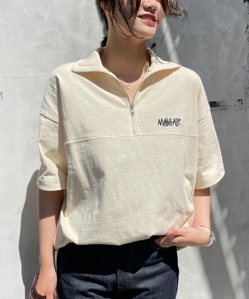 CIAOPANIC(チャオパニック)の「刺繍ハーフジップスウェットTシャツ(Tシャツ/カットソー・レディース・ブラック/グレー/カーキ/サックスブルー/アイボリー・MEDIUM/LARGE)」の10枚目の写真