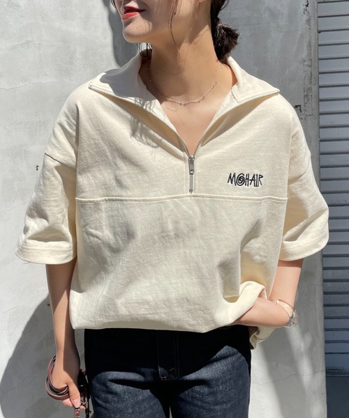 CIAOPANIC(チャオパニック)の「刺繍ハーフジップスウェットTシャツ(Tシャツ/カットソー・レディース・ブラック/グレー/カーキ/サックスブルー/アイボリー・MEDIUM/LARGE)」の9枚目の写真