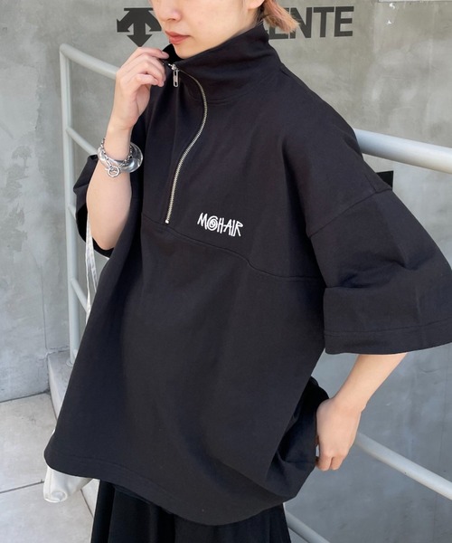 セール】刺繍ハーフジップスウェットTシャツ（Tシャツ