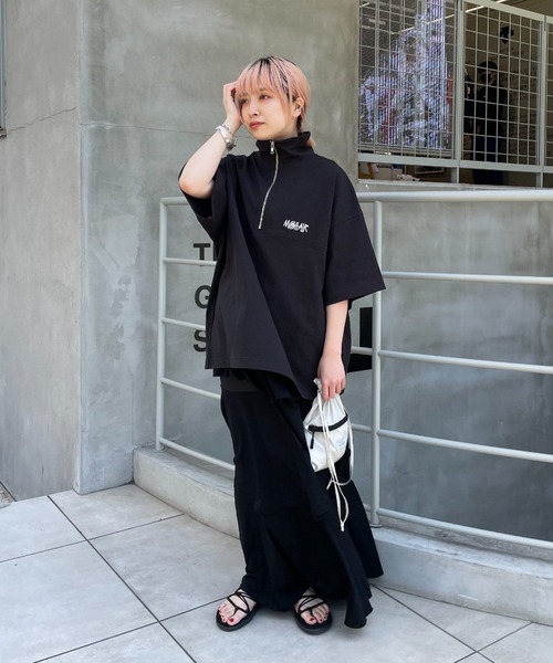 CIAOPANIC(チャオパニック)の「刺繍ハーフジップスウェットTシャツ(Tシャツ/カットソー・レディース・ブラック/グレー/カーキ/サックスブルー/アイボリー・MEDIUM/LARGE)」の12枚目の写真