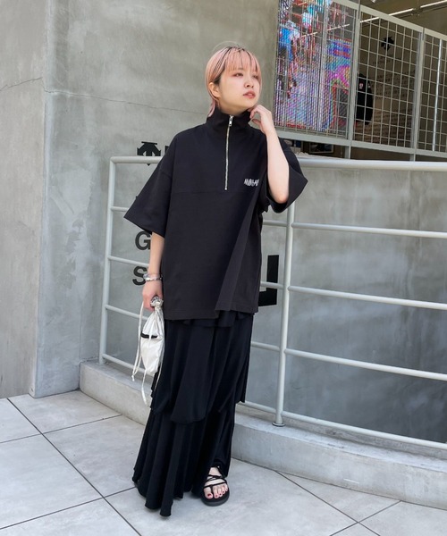 CIAOPANIC(チャオパニック)の「刺繍ハーフジップスウェットTシャツ(Tシャツ/カットソー・レディース・ブラック/グレー/カーキ/サックスブルー/アイボリー・MEDIUM/LARGE)」の13枚目の写真