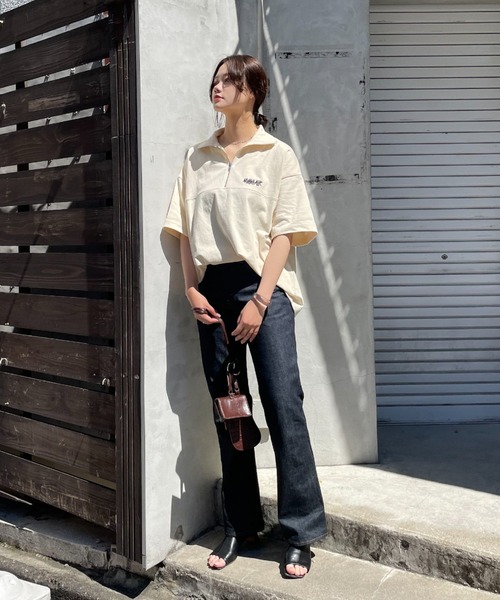 CIAOPANIC(チャオパニック)の「刺繍ハーフジップスウェットTシャツ(Tシャツ/カットソー・レディース・ブラック/グレー/カーキ/サックスブルー/アイボリー・MEDIUM/LARGE)」の6枚目の写真