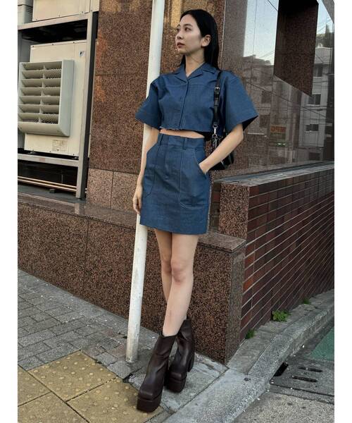 EMODA（エモダ）の「アウトポケットミニスカート（スカート・レディース・ブラウン/ブルー/インディゴブルー・SMALL/MEDIUM）」の12枚目の写真