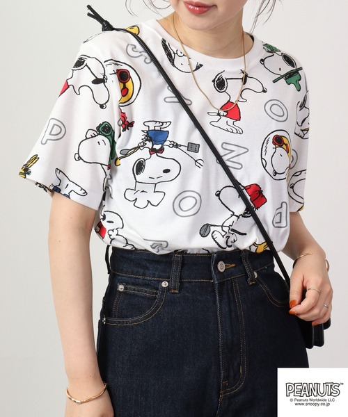 PEANUTS(ピーナッツ)の「PEANUTS スヌーピー 総柄 Tシャツ 半袖(Tシャツ/カットソー・レディース・ホワイト/ライトグリーン/アイボリー・M/L/LL)」の5枚目の写真
