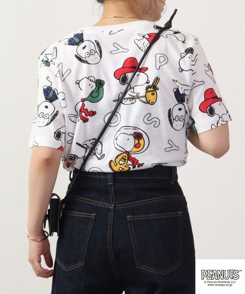 PEANUTS(ピーナッツ)の「PEANUTS スヌーピー 総柄 Tシャツ 半袖(Tシャツ/カットソー・レディース・ホワイト/ライトグリーン/アイボリー・M/L/LL)」の9枚目の写真