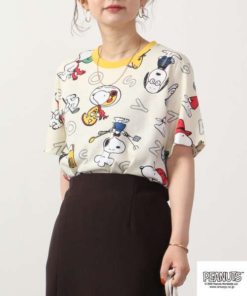 PEANUTS(ピーナッツ)の「PEANUTS スヌーピー 総柄 Tシャツ 半袖(Tシャツ/カットソー・レディース・ホワイト/ライトグリーン/アイボリー・M/L/LL)」の19枚目の写真
