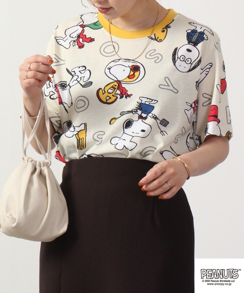 PEANUTS(ピーナッツ)の「PEANUTS スヌーピー 総柄 Tシャツ 半袖(Tシャツ/カットソー・レディース・ホワイト/ライトグリーン/アイボリー・M/L/LL)」の17枚目の写真