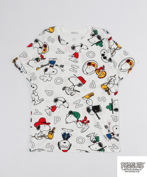PEANUTS(ピーナッツ)の「PEANUTS スヌーピー 総柄 Tシャツ 半袖(Tシャツ/カットソー・レディース・ホワイト/ライトグリーン/アイボリー・M/L/LL)」の4枚目の写真