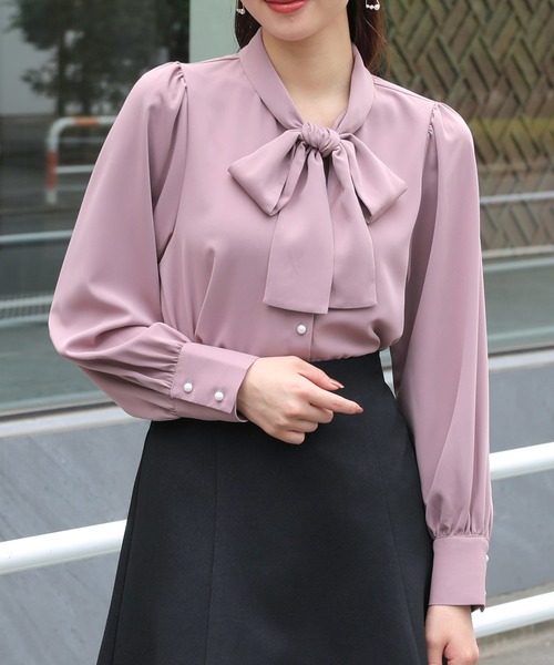 Honeys（ハニーズ）の「ボウタイブラウス（シャツ/ブラウス・レディース・ホワイト/ブラック/スモークピンク/ブラック系その他・S/M/L/LL/3L）」の12枚目の写真