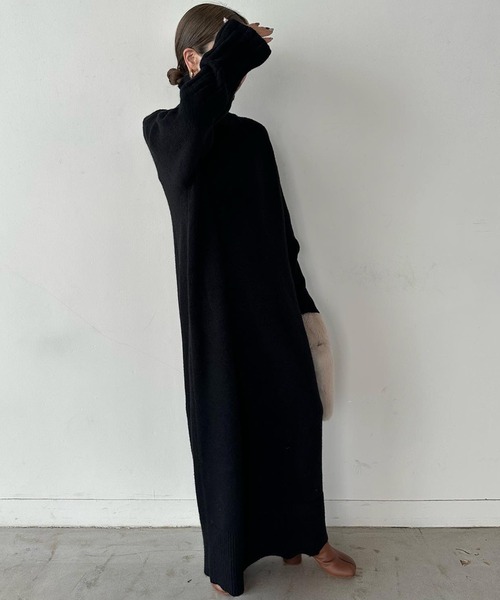 セール】【サイズ展開あり】フィンガータートルニットロングワンピース