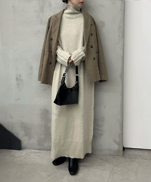 セール】【サイズ展開あり】フィンガータートルニットロングワンピース