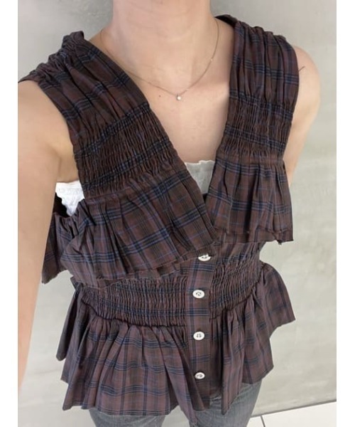 MOUSSY（マウジー）の「CHECK GATHER トップス（タンクトップ・レディース・ブルー/レッド・FREE）」の6枚目の写真