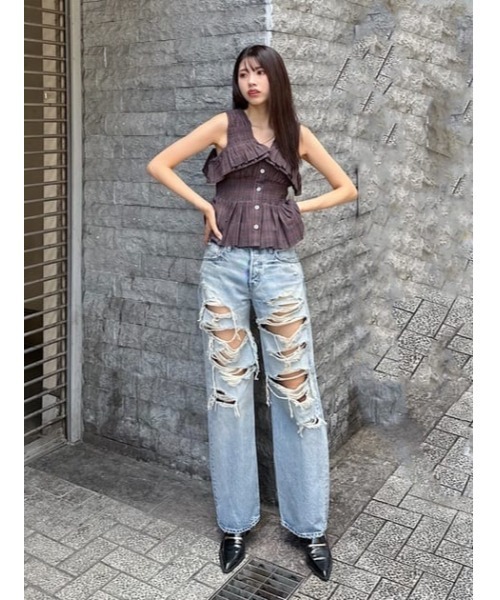 MOUSSY（マウジー）の「CHECK GATHER トップス（タンクトップ