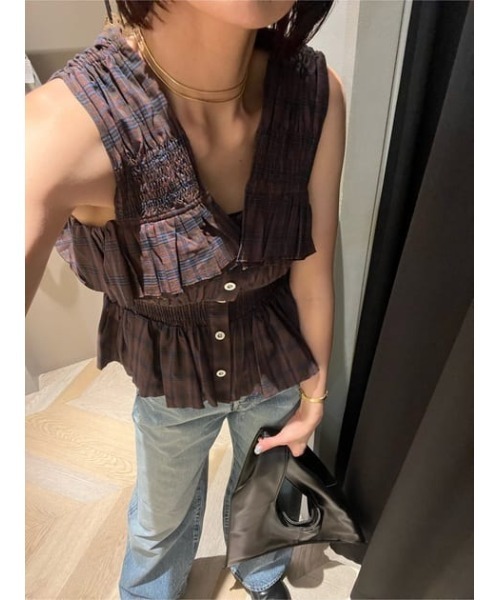 MOUSSY（マウジー）の「CHECK GATHER トップス（タンクトップ・レディース・ブルー/レッド・FREE）」の5枚目の写真