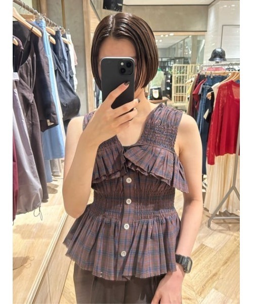 MOUSSY マウジー CHECK GATHER トップス ブルー - メルカリ