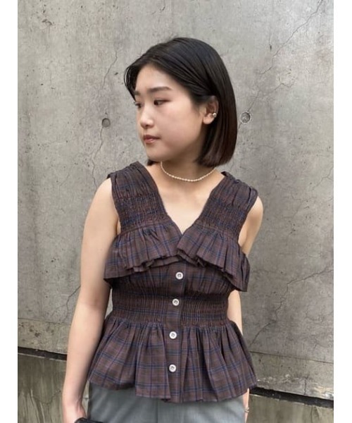 MOUSSY（マウジー）の「CHECK GATHER トップス（タンクトップ・レディース・ブルー/レッド・FREE）」の8枚目の写真