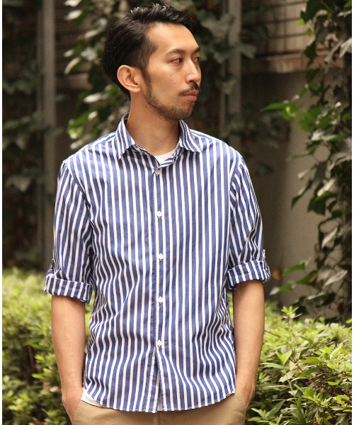 EDIFICE（エディフィス）の「◇ブルーストライプROLL UP レギュラー1（シャツ/ブラウス・メンズ・ブルー系その他/ホワイト/ブルー・46/48/44）」の2枚目の写真