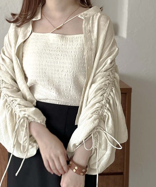 apres jour clair(アプレジュールクレア)の「【apres jour clair】袖ドロストバンドカラーシャツ【ZOZOTOWN限定アイテム】(シャツ/ブラウス・レディース・イエロー系その他/アイボリー/ベージュ・フリー/X-LARGE)」の1枚目の写真