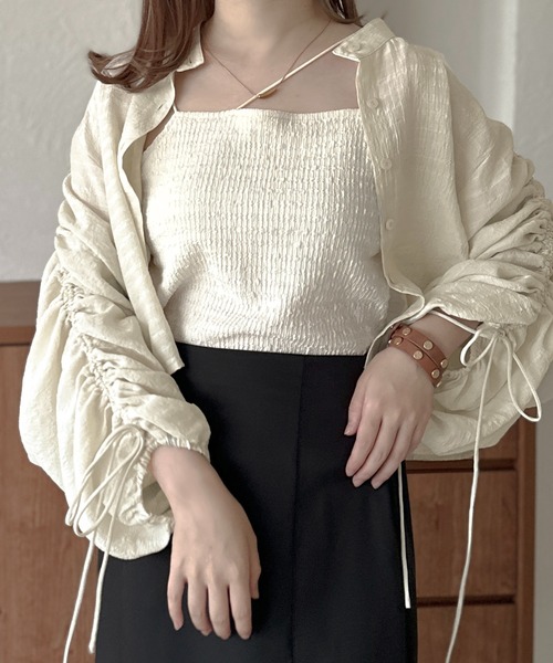 apres jour clair(アプレジュールクレア)の「【apres jour clair】袖ドロストバンドカラーシャツ【ZOZOTOWN限定アイテム】(シャツ/ブラウス・レディース・イエロー系その他/アイボリー/ベージュ・フリー/X-LARGE)」の5枚目の写真