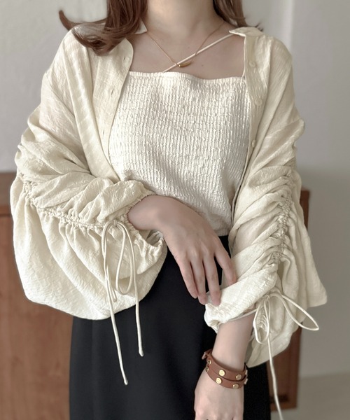apres jour clair(アプレジュールクレア)の「【apres jour clair】袖ドロストバンドカラーシャツ【ZOZOTOWN限定アイテム】(シャツ/ブラウス・レディース・イエロー系その他/アイボリー/ベージュ・フリー/X-LARGE)」の6枚目の写真