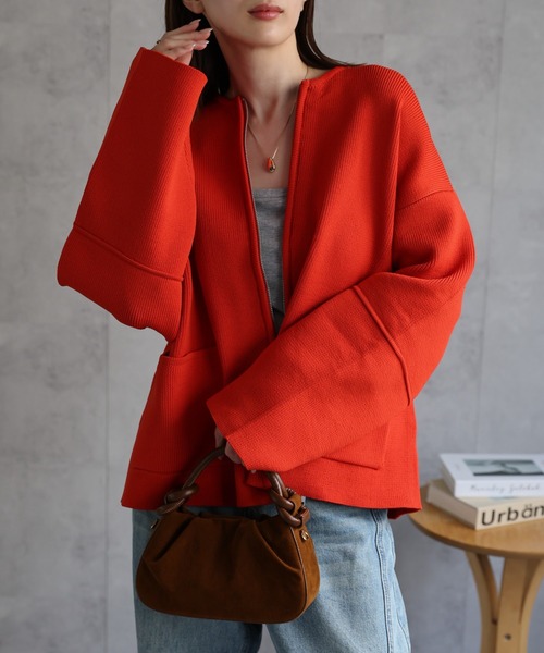 【新品タグ付】ローズティアラ46 ノーカラージャケット ランタンスリーブ♡ 新品タグ付】ローズティアラ46 ノーカラージャケット ランタン