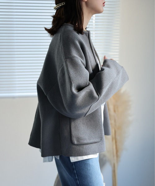 sakishimatokyo（サキシマトーキョー）の「＜新色追加＞ ランタンスリーブショートブルゾン/カーディガン/ノーカラージャケット（ノーカラージャケット・レディース・グレー/アイボリー/ネイビー/ブラック/オフホワイト/ブルー/ブラック系その他/グレイッシュベージュ/ホワイト系その他/ライトグリーン/ライトパープル/ベージュ/ブラウン/レッド・FREE）」の20枚目の写真