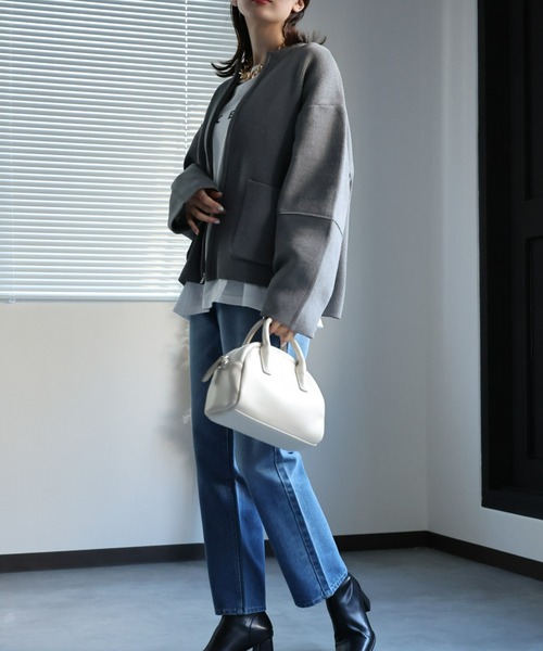 sakishimatokyo（サキシマトーキョー）の「＜新色追加＞ ランタンスリーブショートブルゾン/カーディガン/ノーカラージャケット（ノーカラージャケット・レディース・グレー/アイボリー/ネイビー/ブラック/オフホワイト/ブルー/ブラック系その他/グレイッシュベージュ/ホワイト系その他/ライトグリーン/ライトパープル/ベージュ/ブラウン/レッド・FREE）」の22枚目の写真