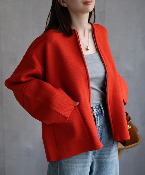 【新品タグ付】ローズティアラ46 ノーカラージャケット ランタンスリーブ♡ セール】＜新色追加＞ ランタンスリーブショートブルゾン