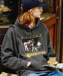 EMMA CLOTHES | 【The Rolling Stones/Queen】ロックプリント オーバーサイズ ピグメント加工 プルオーバーパーカー EMMA CLOTHES 2023AW(パーカー)