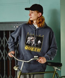 【The Rolling Stones/Queen】ロックプリント オーバーサイズ ピグメント加工 プルオーバーパーカー EMMA CLOTHES