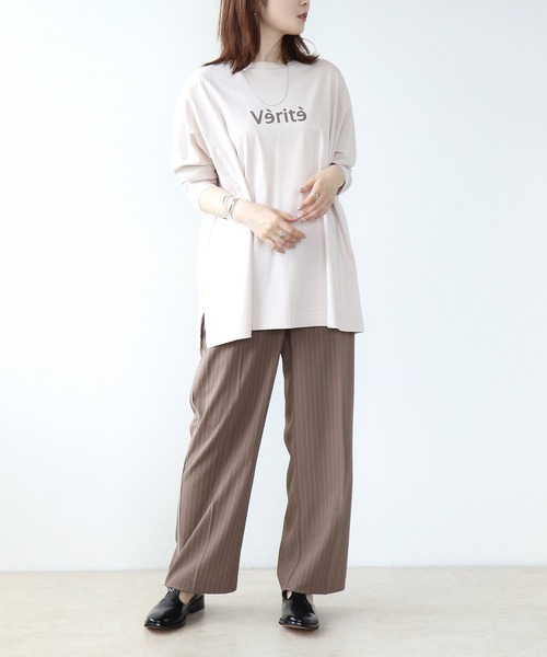 tシャツ 箔プリントスムースワイドプルオーバーカットソー レディース Jines tシャツ 箔プリントスムースワイドプルオーバーカットソー