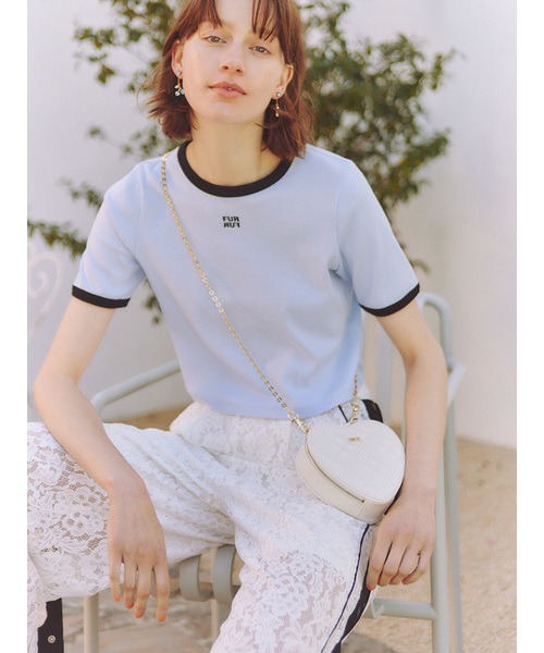 FURFUR（ファーファー）の「【限定カラー】ロゴ刺繍リンガーネックTシャツ（Tシャツ/カットソー・レディース・ピンク/サックスブルー/ホワイト/ブラック・FREE）」の4枚目の写真