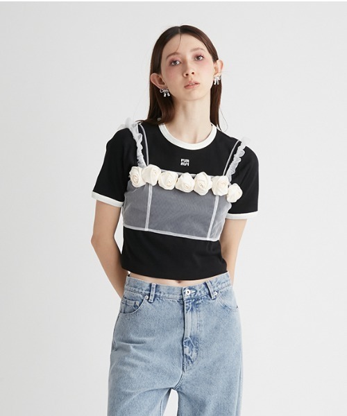 FURFUR（ファーファー）の「【限定カラー】ロゴ刺繍リンガーネックTシャツ（Tシャツ/カットソー・レディース・ピンク/サックスブルー/ホワイト/ブラック・FREE）」の3枚目の写真