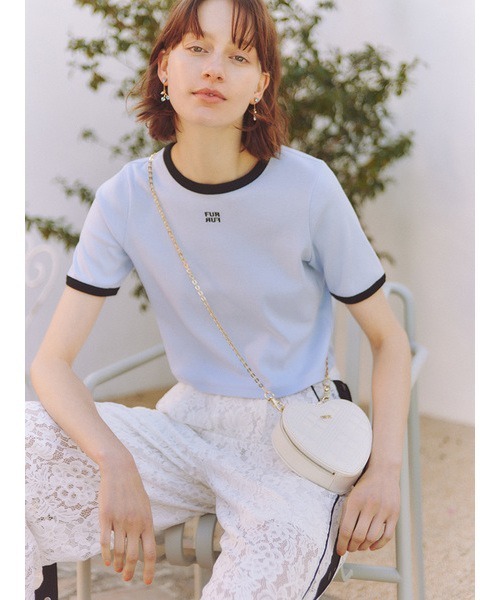 FURFUR（ファーファー）の「【限定カラー】ロゴ刺繍リンガーネックTシャツ（Tシャツ/カットソー・レディース・ピンク/サックスブルー/ホワイト/ブラック・FREE）」の5枚目の写真