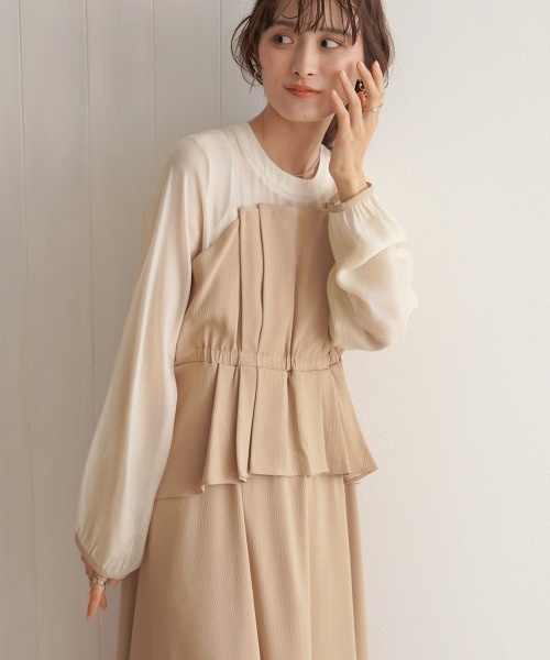 Bab（バブ）の「【オケージョンドレス/結婚式/2サイズ展開/SET ITEM/インナー付き/裏地付き】レイヤード風ビスチェワンピース（ワンピース・レディース・ブラック/ベージュ・M/S）」の3枚目の写真