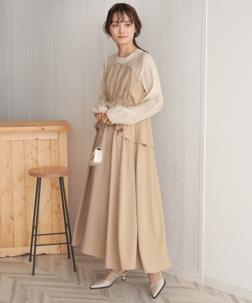 Bab（バブ）の「【オケージョンドレス/結婚式/2サイズ展開/SET ITEM/インナー付き/裏地付き】レイヤード風ビスチェワンピース（ワンピース・レディース・ブラック/ベージュ・M/S）」の4枚目の写真