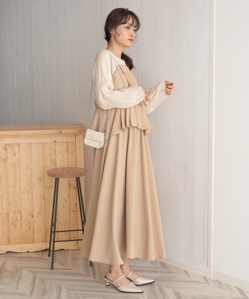 Bab（バブ）の「【オケージョンドレス/結婚式/2サイズ展開/SET ITEM/インナー付き/裏地付き】レイヤード風ビスチェワンピース（ワンピース・レディース・ブラック/ベージュ・M/S）」の6枚目の写真