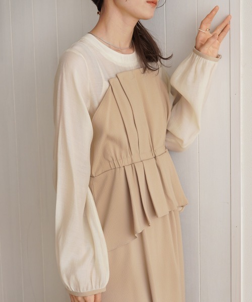 Bab（バブ）の「【オケージョンドレス/結婚式/2サイズ展開/SET ITEM/インナー付き/裏地付き】レイヤード風ビスチェワンピース（ワンピース・レディース・ブラック/ベージュ・M/S）」の7枚目の写真