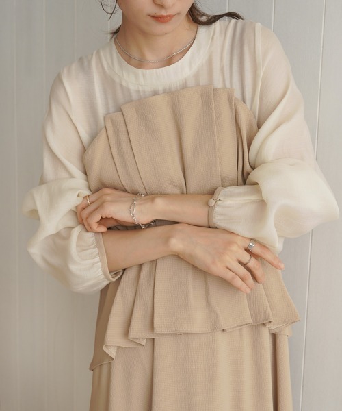 Bab（バブ）の「【オケージョンドレス/結婚式/2サイズ展開/SET ITEM/インナー付き/裏地付き】レイヤード風ビスチェワンピース（ワンピース・レディース・ブラック/ベージュ・M/S）」の8枚目の写真