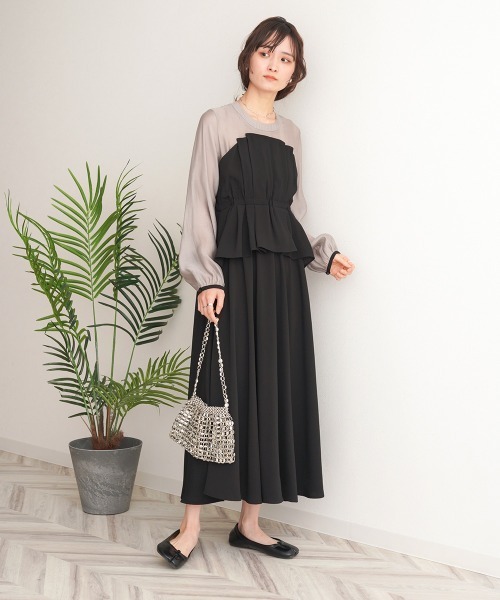 Bab（バブ）の「【オケージョンドレス/結婚式/2サイズ展開/SET ITEM/インナー付き/裏地付き】レイヤード風ビスチェワンピース（ワンピース・レディース・ブラック/ベージュ・M/S）」の12枚目の写真